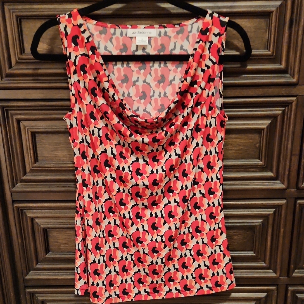 Liz Claiborne Red and Gray Sleeveless Blouse